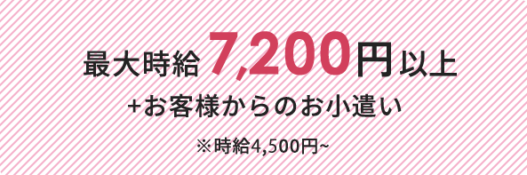最大時給7,200円以上 +お客様からのお小遣い ※時給4,500円~